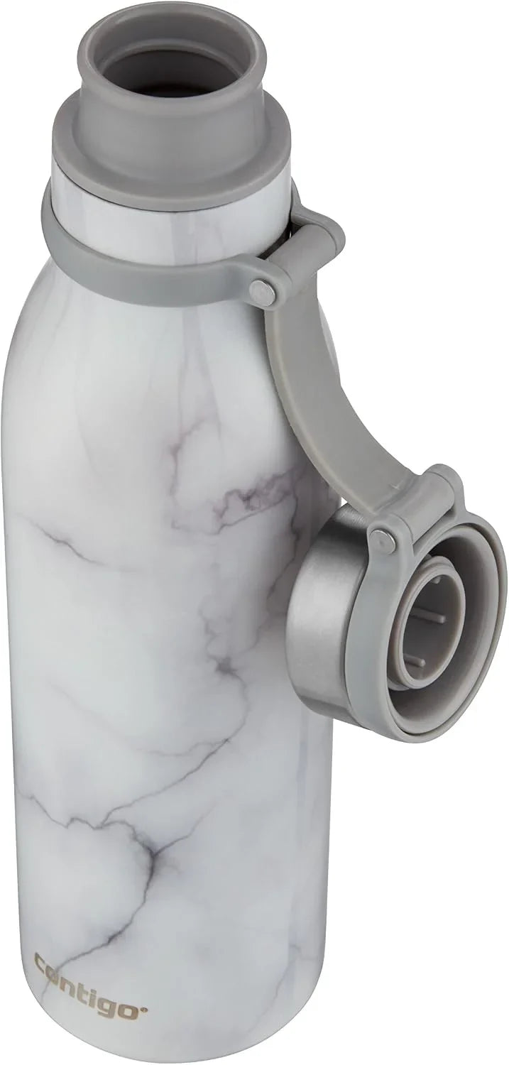 Contigo Matterhorn Vaccum Insulated Stainless Steel Water Bottle with Leak-Proof Chug Cap, Drinks Stay Cold up to 24 Hours or Hot up to 10 Hours, Fits Most Cup Holders, 20oz White Marble