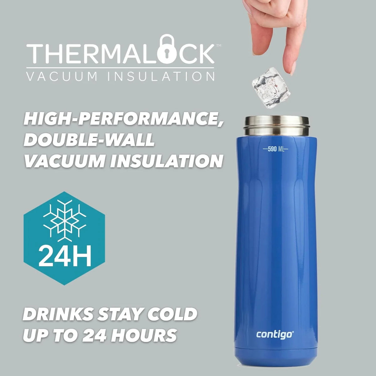 Contigo Jackson Chill Drink Bottle, Large BPA-Free Stainless Steel, 100% Leakproof, Keeps Drinks Cool Up to 24 Hours; Insulated Bottle for Sports, Cycling, Jogging, Hiking, 590 ml