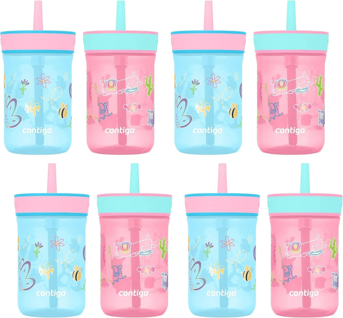 Contigo Kids’ Leighton Straw Tumbler with Spill-Proof Leak-Proof Lid 14oz Juniper/Blue Forest