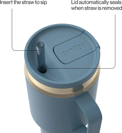 Contigo SnapSeal 30 oz Stainless Steel Vacuum-Insulated Tumbler with Handle & Reusable Straw, Leakproof AutoClose Lid, Cup Holder Friendly, BPA-Free & Lead-Free, Dishwasher Safe