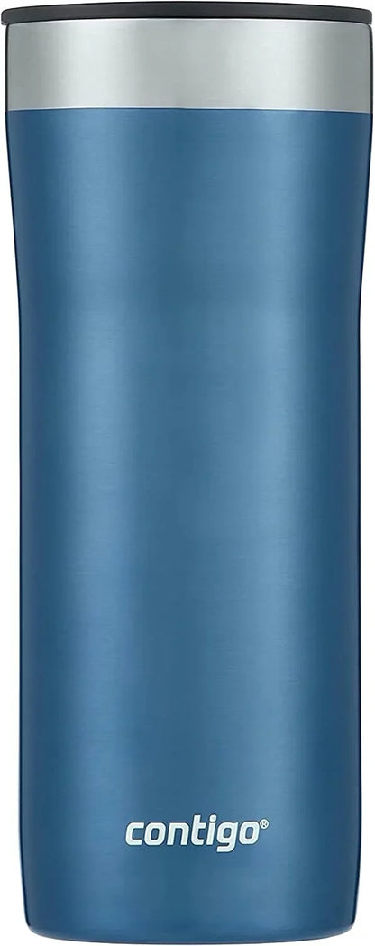 Contigo Streeterville Stainless Steel Vacuum-Insulated Tumbler with Straw and Splash-Proof Slider Lid, Keeps Drinks Hot up to 8hrs or Cold for 24hrs, Great for Travel/Work/School, 24oz Blue Corn