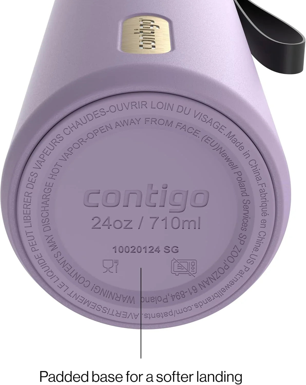 Contigo AutoSeal 24 oz Stainless Steel Vacuum-Insulated Water Bottle with Leakproof Push-Button Spout & Lock, Carry Strap, BPA-Free & Lead-Free, Dishwasher Safe